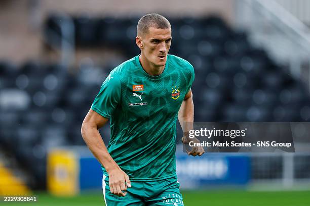 Rapid Wien's Nenad Cvetkovic warms up before a UEFA Conference League Third Qualifying Round second leg match between Dundee United and SK Rapid Wien...