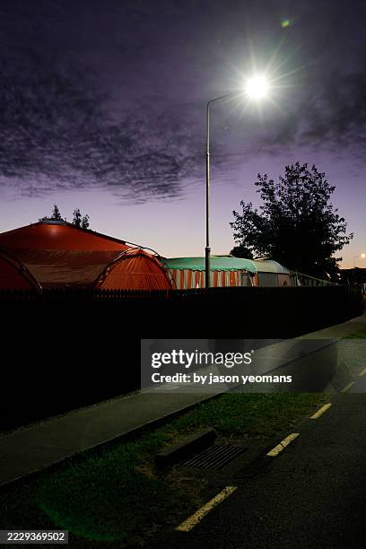 road by campsite - empty street corner stock pictures, royalty-free photos & images