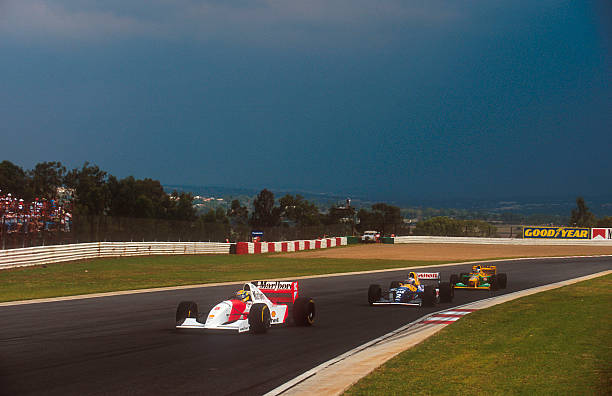 South African Grand Prix. Kyalami, South Africa. 12-14 March 1993. Ayrton Senna leads Alain Prost and Michael Schumacher . Ref-93 SA 01.