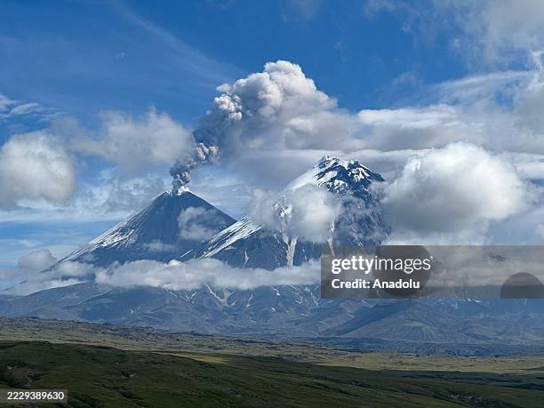 Klyuchevskoy volcano in Russia's Kamchatka region erupts again, sending ash up to 9 kilometers into the sky, on August 15, 2025.