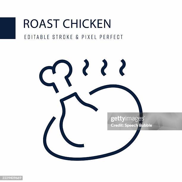 roast chicken line icon. editable stroke vector icon. - making dinner stock illustrations