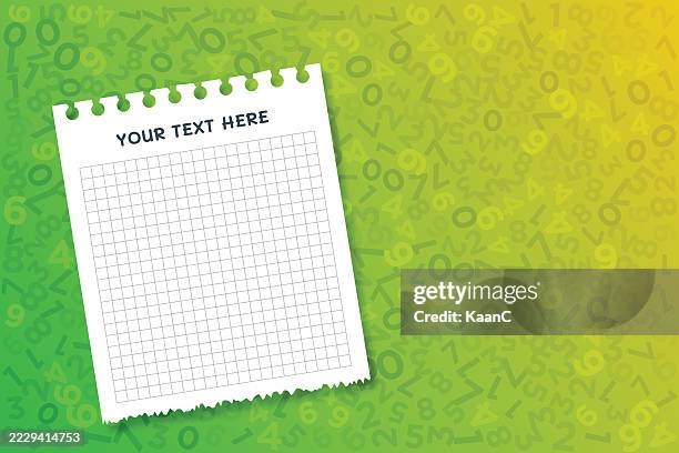 blank notepad page on gradient color numbers background - math notebook isolated stock illustrations