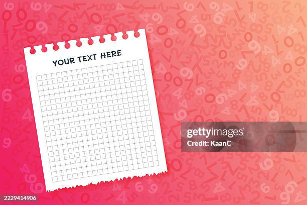 blank notepad page on gradient color numbers background - math notebook isolated stock illustrations