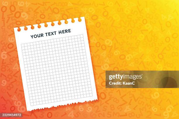 blank notepad page on gradient color numbers background - math notebook isolated stock illustrations