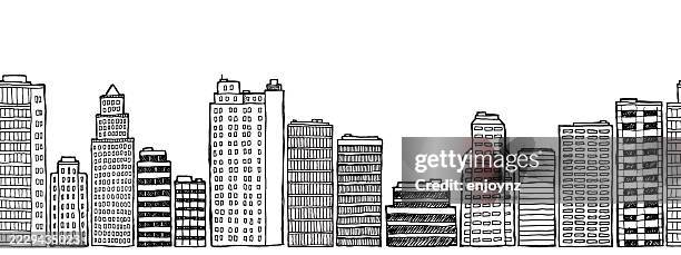 seamless doodle city buildings - mixed use building icon stock illustrations