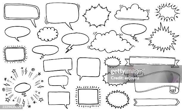 black pen comic speech bubbles and lightening bolts - thought bubble drawing vector stock illustrations