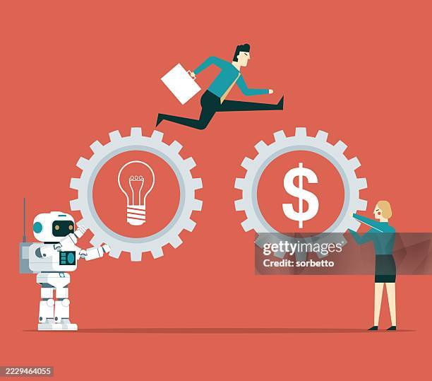 ai assisting humans - business team - remote tech support stock illustrations