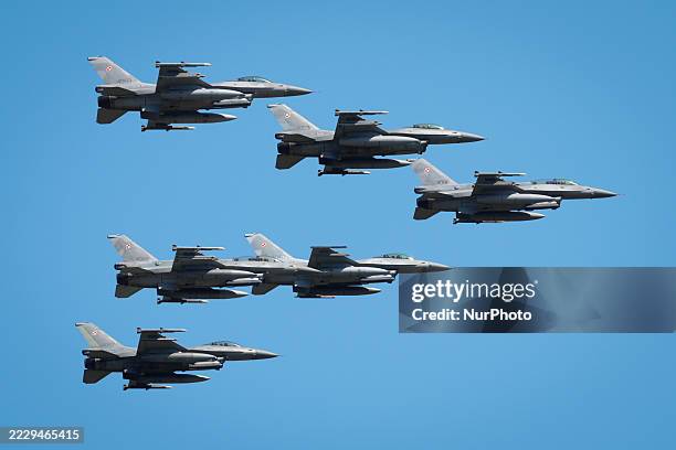 Polish armoured vehicles and soldiers march thourgh the city during the annual military parade in Warsaw, Poland on 15 August, 2025. Taking part in...