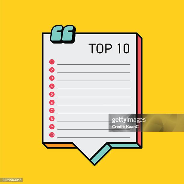 top 10 list template with numbered items and quote bubble design - checklist stock illustrations