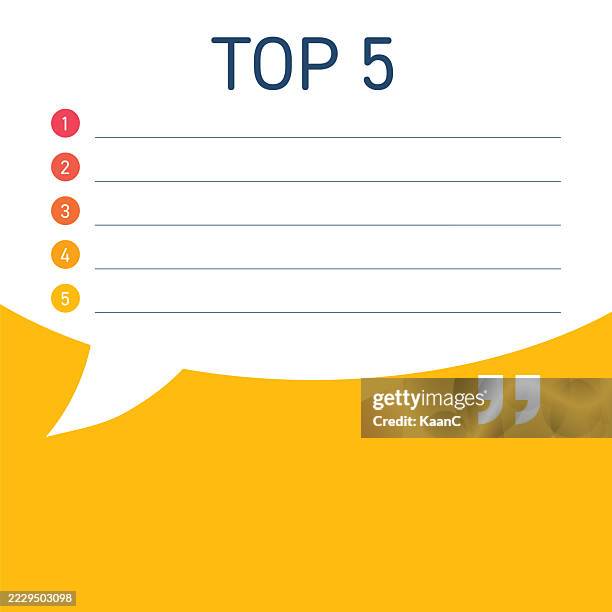 top 5 list template with numbered items and quote bubble design - top 10 stock illustrations