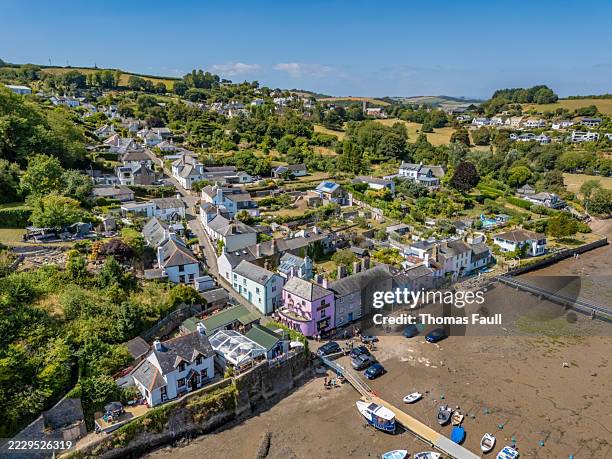 view of dittisham in devon - river dart devon stock pictures, royalty-free photos & images