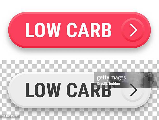 low carb - 3d click web buttons on blank background - carbohydrate food type stock illustrations