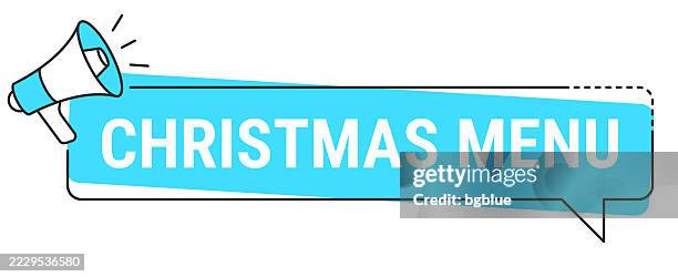 christmas menu - speech bubble and megaphone on white background - after dinner speaker stock illustrations