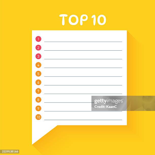 top 10 list template with numbered items and quote bubble design - top 10 layout stock illustrations