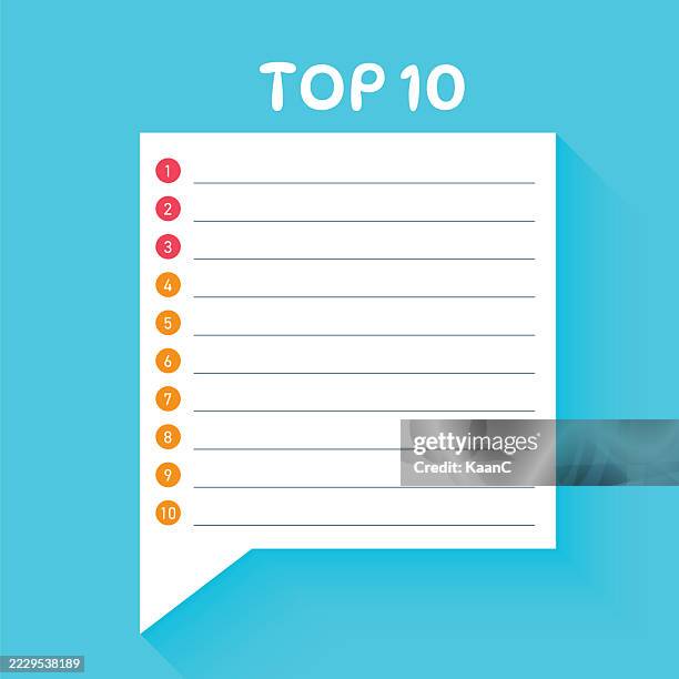 top 10 list template with numbered items and quote bubble design - top 10 layout stock illustrations