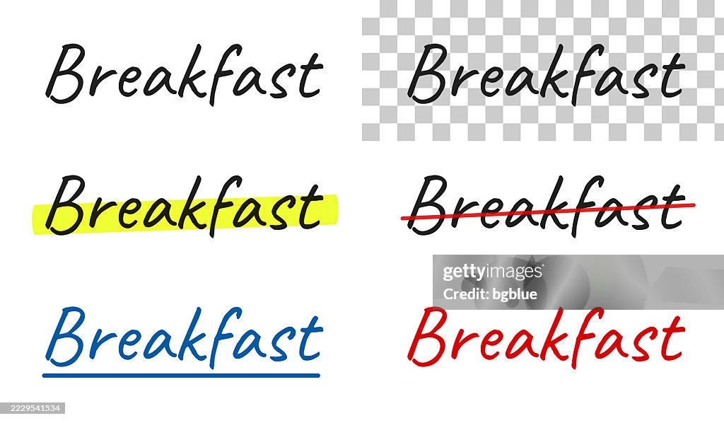 Breakfast Handwritten Text Highlighted Crossed Out Underlined On Blank ...