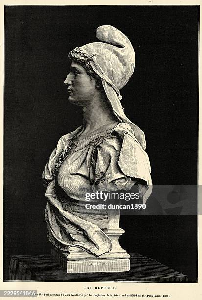 buts of marianne, the republic, 1880 by jean gautherin, vintage illustration 19th century 1890s - bust sculpture stock illustrations