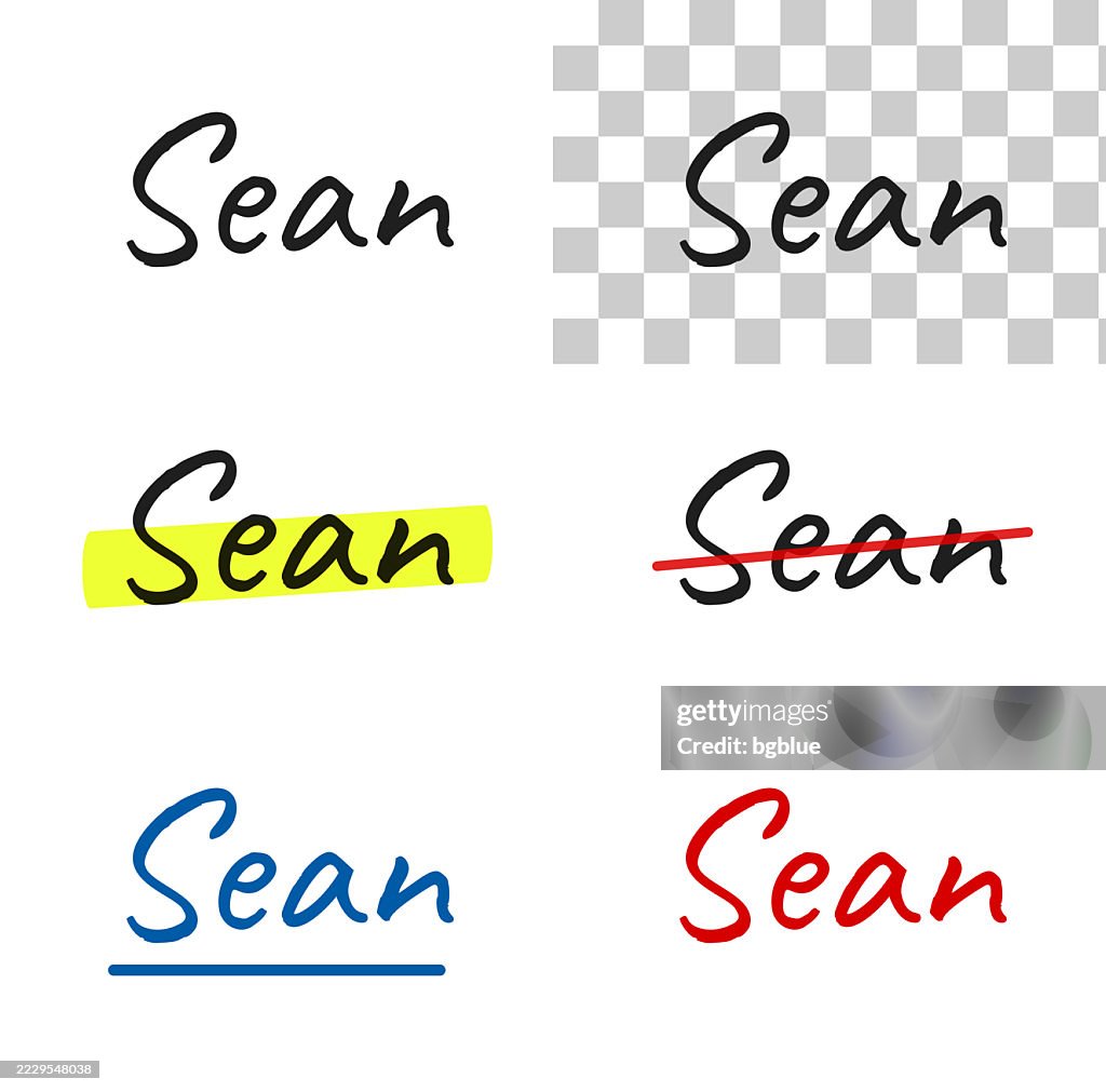 Sean Name Sean Male Name Handwritten Text Highlighted Crossed Out Underlined On ...