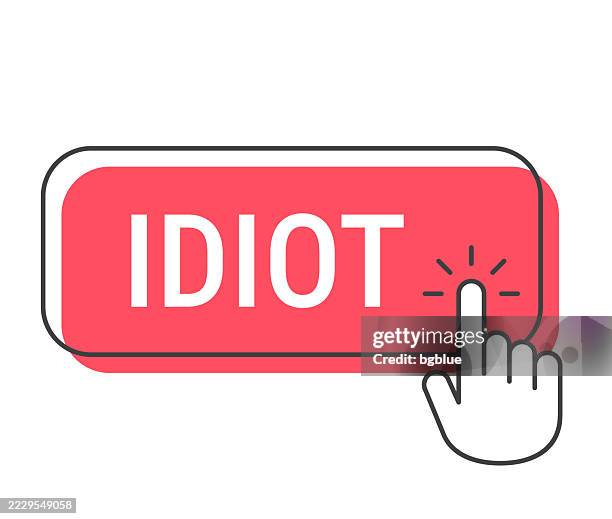 idiot - click button with hand cursor on white background - clueless vector icon stock illustrations