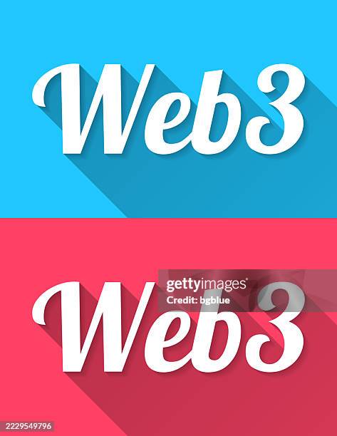 web3 - flat design with long shadow on blue and red background - three levels stock illustrations