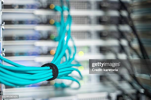 organized network rack cabling - computer server cables stock pictures, royalty-free photos & images