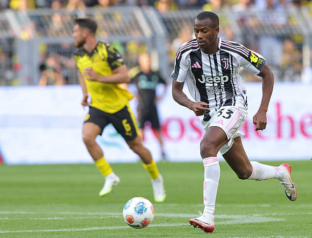 Tiago Djalo of Juventus FC plays the ball during the pre-season friendly match between Borussia Dortmund and Juventus FC at Signal Iduna Park on...