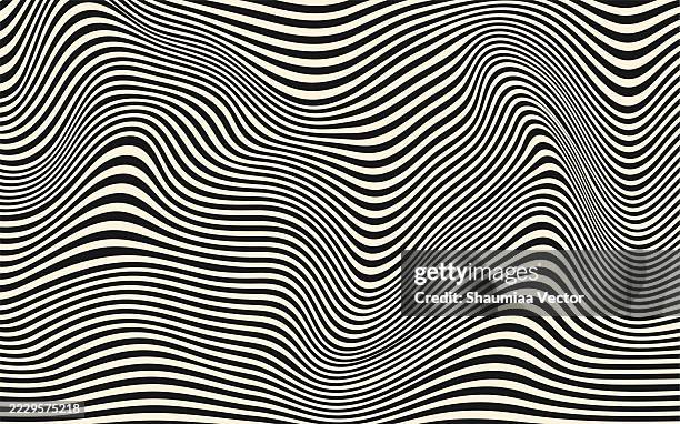 stockillustraties, clipart, cartoons en iconen met black and white wave line abstract background design. pattern with optical illusion. abstract wave water surface background - dik geconcentreerd