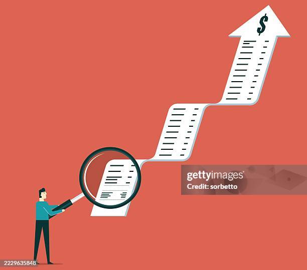 magnifying glass - rising commodity prices - businessman - shopping electronics store stock illustrations