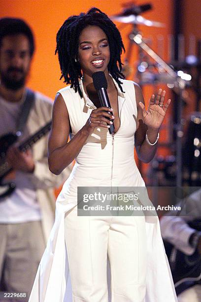 Lauren Hill performing on the 41st Annual Grammy Awards at the Shrine Auditorium in Los Angeles. She won five Grammy Awards.Photo by Frank...