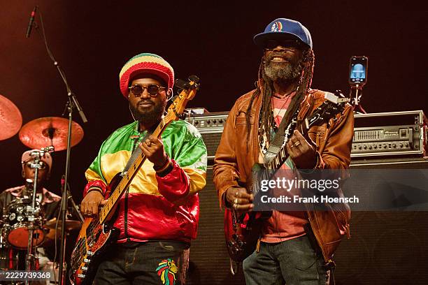 Aston Barrett Jr. And Owen Reid of The Wailers perform live on stage during a concert at the Huxleys on August 11, 2025 in Berlin, Germany.