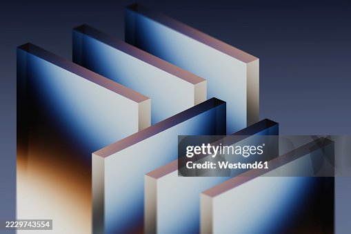 3D rendering of geometric glass rectangles with gradient patterns 3D rendering of geometric glass rectangles with gradient patterns