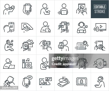 Speech Recognition Technology Thin Line Icons - Editable Stroke - Icons Include Voice Recognition, Voice Prompts, Person Using Speech Recognition On Phone Speech Recognition Technology Thin Line Icons - Editable Stroke - Icons Include Voice Recognition, Voice Prompts, Person Using Speech Recognition On Phone