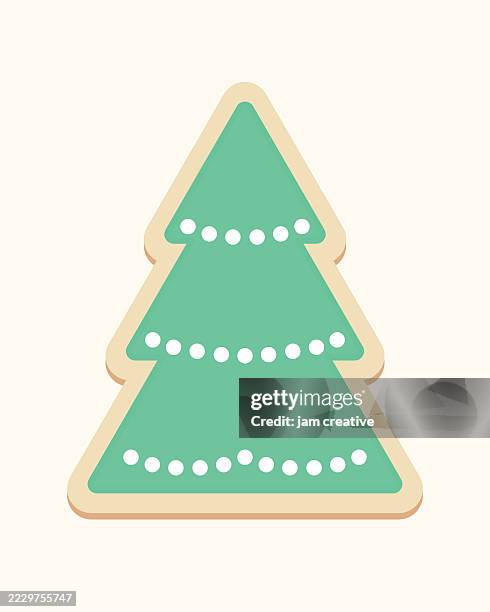 ilustraciones, imágenes clip art, dibujos animados e iconos de stock de galleta recortada de árbol de navidad con chispas nevadas - molde cortador de galletas