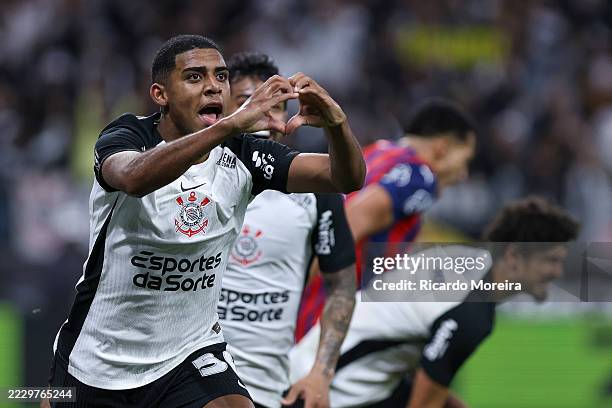 Gui Negao of Corinthians celebrates after scoring the team's first goal during the Brasileirao 2025 match between Corinthians and Bahia at Neo...