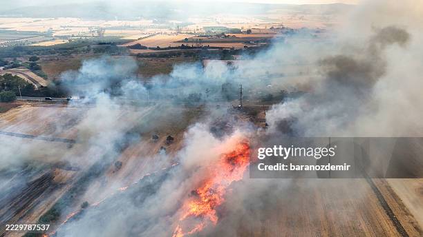 wildfire spreading through agricultural fields - natural disaster stock pictures, royalty-free photos & images