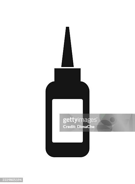 nasal spray bottle silhouette, bottle with cone cap and blank label - cut out dropper bottle icon, logo, sticker - refill stock illustrations