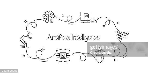 continuous line drawing artificial intelligence banner design. humanoid, robot, automation, coding, futuristic - autonomous systems stock illustrations