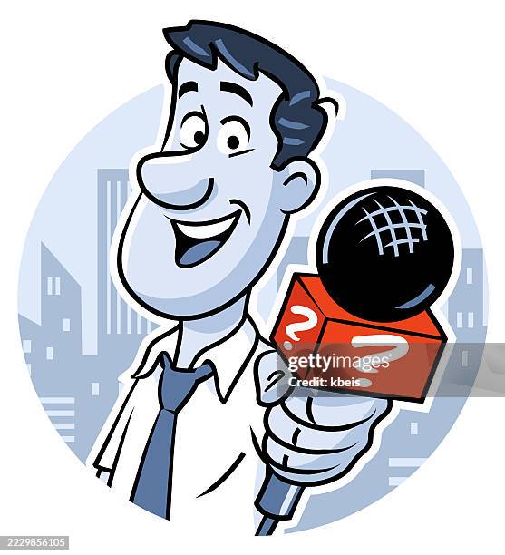 journalist with microphone doing a street interview - journalist interview stock illustrations
