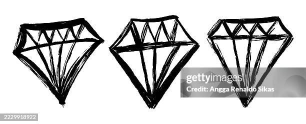 handgezeichnete diamanten in schwarz-weißem pinsel - rohdiamant stock-grafiken, -clipart, -cartoons und -symbole