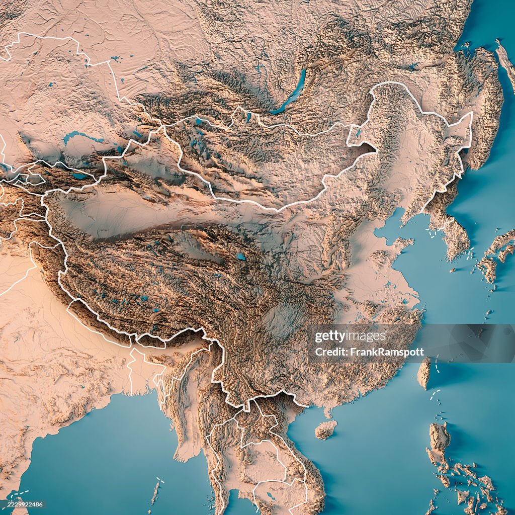Cina 3D Render Mappa topografica Confine neutro