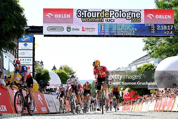 Linda Zanetti of Switzerland and Team Uno-X Mobility sprint at finish lineduring the 13th Tour de Pologne Feminin, Stage 2 a 100km stage from Chelm...