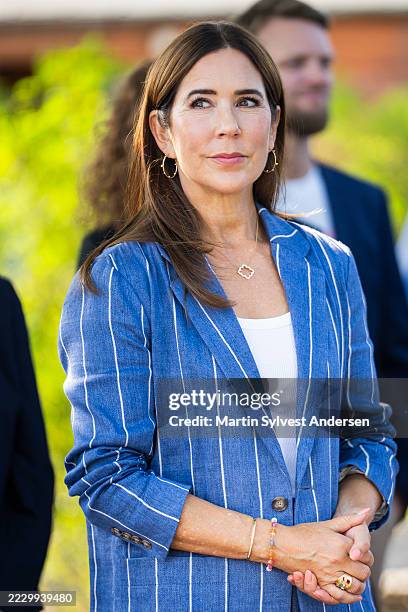 Queen Mary of Denmark attends the opening of Headspace Tårnby on August 13, 2025 in Tårnby near Copenhagen, Denmark.