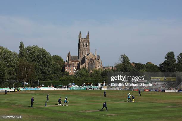 General ground view as Matthew Waite of Worcestershire plays to the legside during the Metro Bank One Day Cup Group A match between Worcester Rapids...