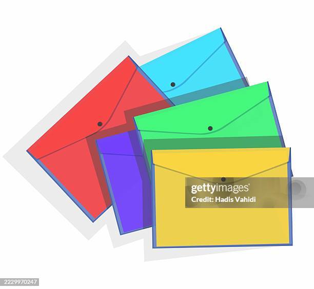 colorful plastic document envelopes flat vector illustration - case closed stock illustrations