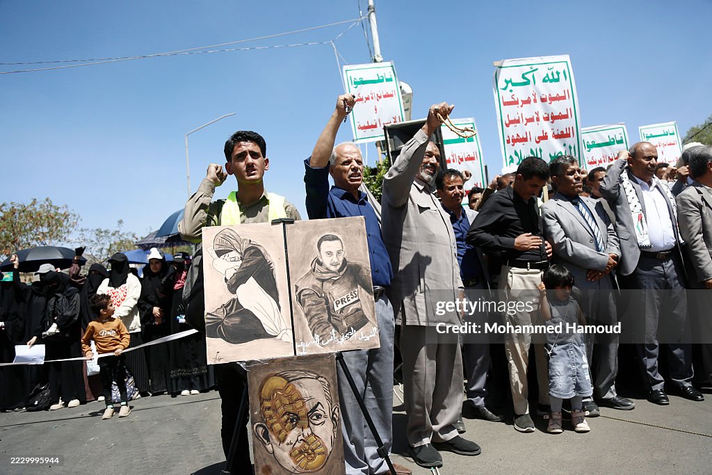Students And Staff From Sana'a University Protest Israeli Blockade Of Humanitarian Aid In Gaza