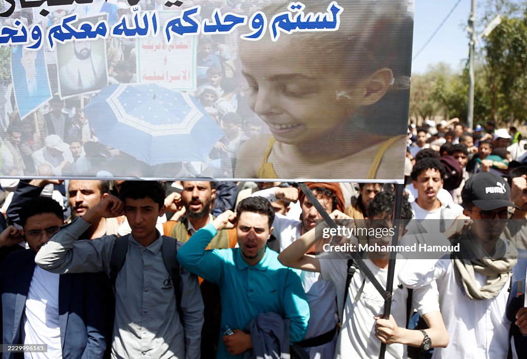 Students And Staff From Sana'a University Protest Israeli Blockade Of Humanitarian Aid In Gaza
