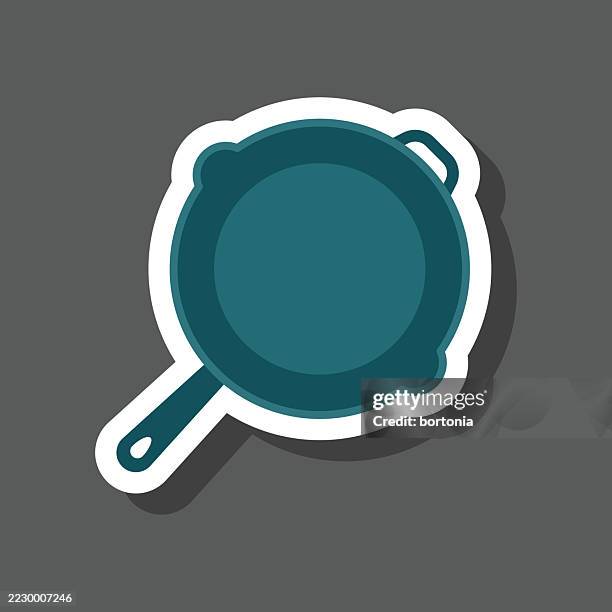 cast iron skillet sticker icon - frying pan isolated stock illustrations