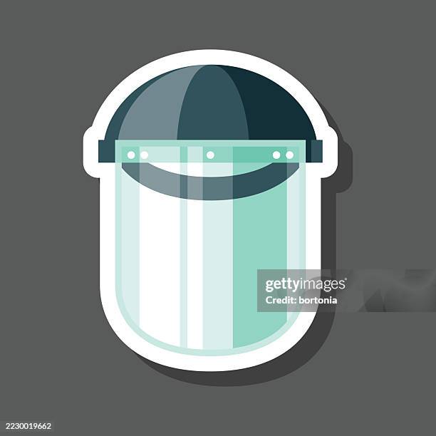 protective face shield sticker icon - medical plastic face shield stock illustrations