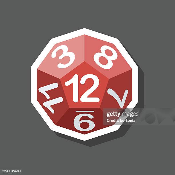 rpg 12 sided dice sticker icon - 12 sided dice vector stock illustrations