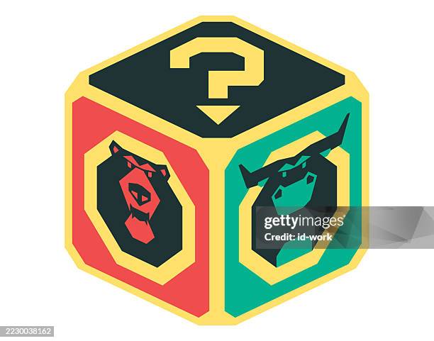 bull and bear würfel - börsenhausse stock-grafiken, -clipart, -cartoons und -symbole